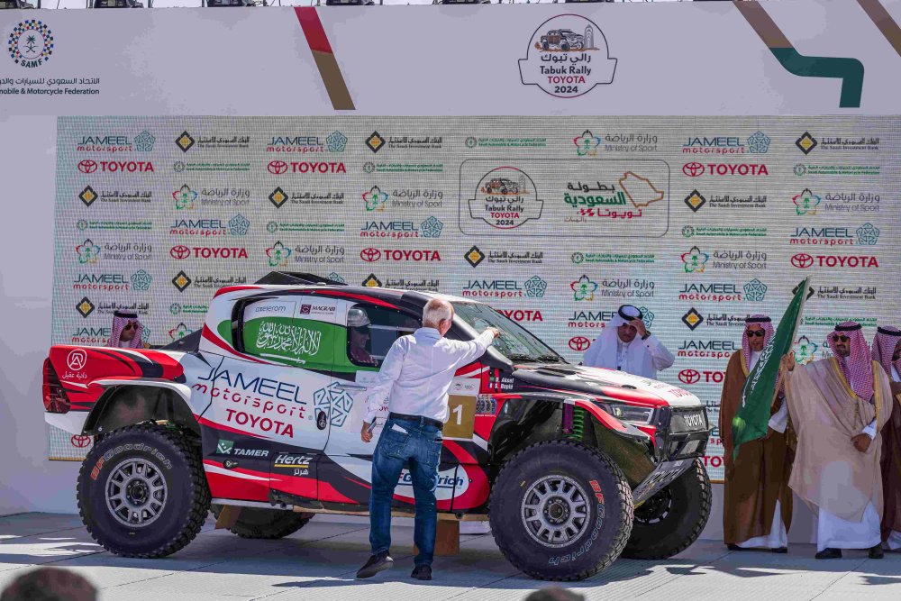Yazeed Al-Rajhi at the start of the 2024 Tabuk Toyota Rally.