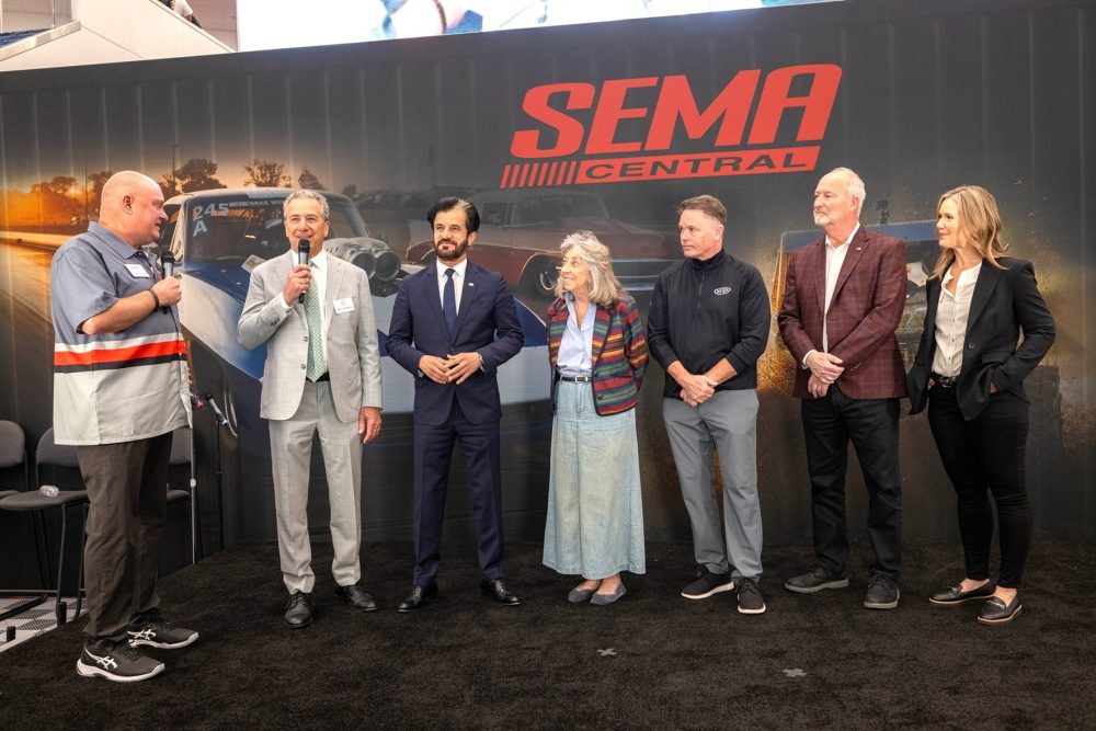 FIA President Mohammed Ben Sulayem with Mike Spagnola, President of SEMA in Las Vegas