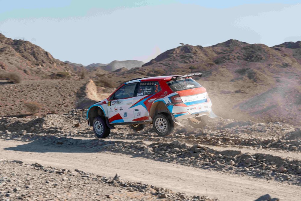 Two-time winner Abdullah Al-Rawahi on a charge at the Oman International Rally.